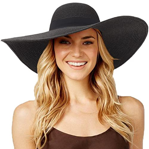 DRESHOW Sombrero de Paja Mujer Plegable Verano Ala Ancha UPF 50+ para Playa