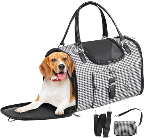 TAIKURA Transporttasche für kleine Hund Katzen, Hundetasche Katzentasche tragbar Waschbar, Atmungsaktiv, Welpentasche Hundetrage mit Schultergurt & Taschen, Katze bis 5KG, Hund bis 4KG(40*26*20cm)