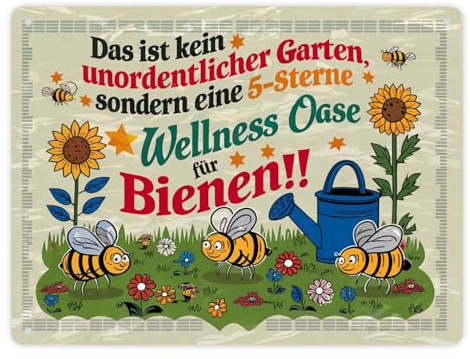 5-Sterne Wellness Oase für Bienen Metallschild XL in 21x28 cm Mit Illustrationen von Honigbienen auf Blumenwiese