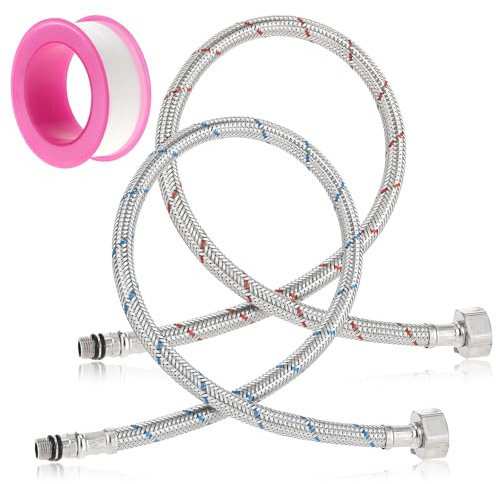 Giantree Anschlussschlauch Armatur G3/8 x M10, 2Stück schlauch für wasserhahn mit Dichtungsband 60cm Flexschlauch Verlängerung Küche Wasserhahn Schlauch Wasserhahn Anschlussschlauch