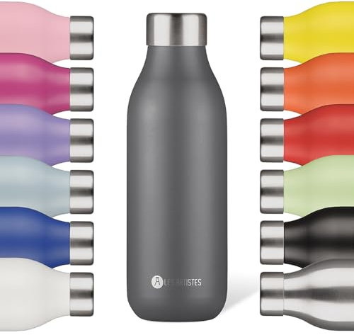 LES ARTISTES Paris A-2383 Bottle'Up 2.0, Thermos 500 ml, Gourde isotherme sans BPA, Réutilisable, Garde au chaud 12h et au froid 24h, Légère, Acier Inoxydable, Design Grey