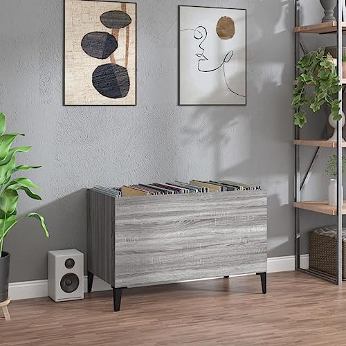 prissent Mobile Porta Dischi 74,5x38x48 cm Legno Multistrato Mobiletto Multiuso Porta Dischi Vinile Mobile Salotto Scaffale Legno Mobiletto TV Mobile Porta CD Scaffale Porta CD Grigio Sonoma
