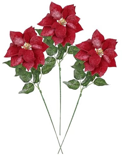 Flor artificial Poinsettia 70 cm, juego de 3 flores realistas, flores de seda, flores individuales, decoración de mesa, decoración de invierno, floristería, flor de Navidad, decoración de Navidad,
