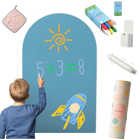 Mithreel Magnettafel Kinder – Selbstklebende Wandtafel in Bogenform mit Pastellfarben und Kreiden – Montessori Magnetwand – für Mädchen und Jungen – Kinder Magnettafel Wand (Aquamarin 120 X 60 cm)