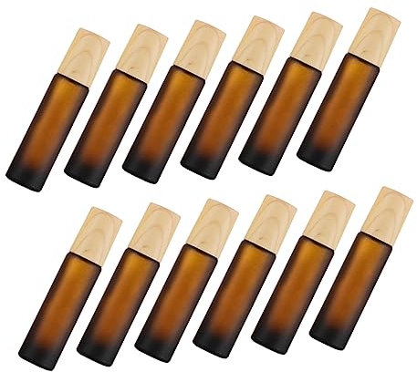 Healeved Rollflaschen für Öle 10ml Braun, Glas, Edelstahl, 12 Stück