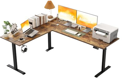Agilestic L-förmig Höhenverstellbarer Schreibtisch mit den Maßen 190 x 155 cm, Ergonomischer Computertisch mit Stehen und Sitzen, Konzipiert für Eckräume, Braun