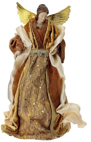 Holyart Angelo con Abito Oro e Panna Puntale Albero di Natale 35 cm