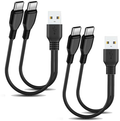 MISYNLON Cable de carga divisor USB a USB C, cable de carga dual tipo C 2 en 1, cable USB C corto para teléfonos celulares, tabletas y más, color negro (2 unidades/0,2 m)
