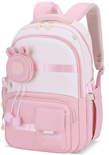 Amythe Zaino per Ragazze, Zaino Scuola per Bambina Elementare, Leggero e Grazioso Zainetto con Portamonete Rimovibile, Zaini Elementari Casual per Bambini dai 7 ai 12 anni, Rosa