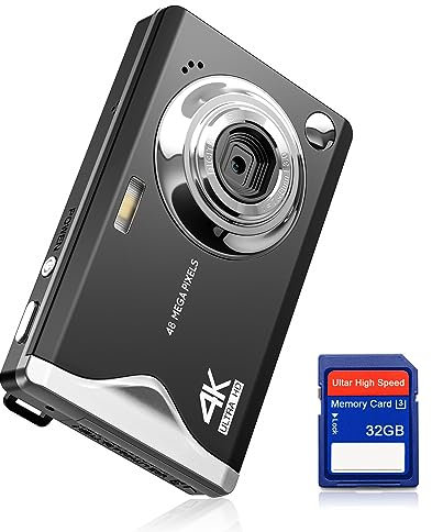 Fotocamera digitale CCN, 48MP 1080P FHD Fotocamera con schermo da 3,0, 16X Zoom Digitale Macchina fotografica compatta portatile con 32GB TF Card, Cavo USB, per adolescenti bambini adulti, Nero