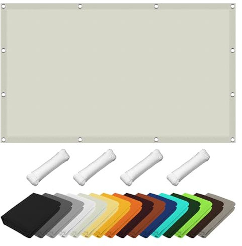 Voile D Ombrage Abri de Jardin 350 x 460 cm Protection des Rayons UV Voile Ombrage Rectangulaire avec Corde Libre et Oeillets pour La Couverture Végétale Serre Pergola, Blanc cassé