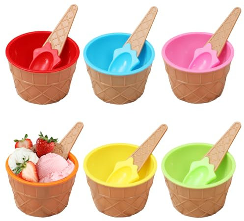 CutitiUU Set of 6 Ice Cream Dessert Bowls and Matching Spoons,Children's Double Insulated Ice Cream Bowl,Colorful Frozen Yogurt Bowls with Spoons,for Frozen Yogurt, Dessert, Salad, Fruit, Food