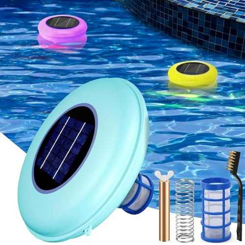 Ionizador de Piscina para Piscina sobre el Suelo, ionizador de Piscina Solar, purificador de Piscina de Piscina purificador de Agua de Seguridad, luz LED de 7 Colores, Limpia 85% Menos Cloro