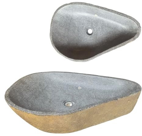 Lendo Online Waschbecken oval Flussstein - Naturstein - Waschtisch für Badezimmer - Aufsatzwaschbecken - Handwaschbecken - Grau (Rostfarben, 60-70x38-43cm)