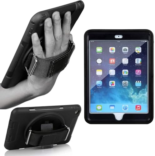 World biz Heavy Duty Case for iPad Air 2, 2014 9.7 Inch A1566/A1567, Military Grade 3-Layer Full Body Protective Cover Rugged Case with 360° Rotating Kickstand and Hand Strap for Air2 (Black)