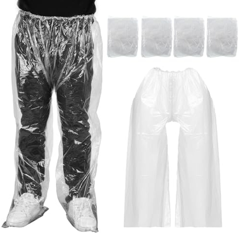 LIQWEI 4 PCS Disposable Rain Pants, Unisex Adult Waterproof Long Tube Rain Pant with Shoe Cover, Thickened Plastic Foot Wrapped Rainpants Outdoor Activities Travel Cycling