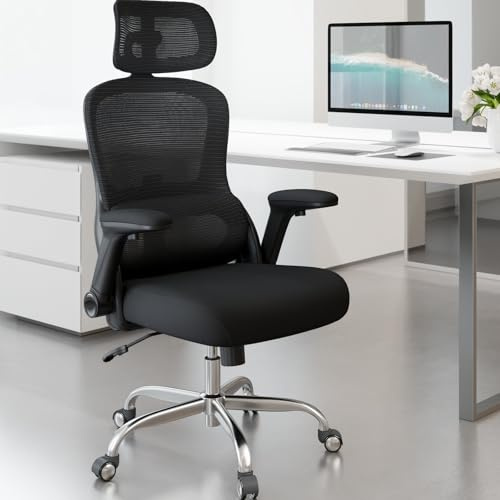 TRALT Bürostuhl Ergonomisch - Bürostuhl - Gaming Stuhl mit Verstellbare Kopfstütze Lordosenstütze Home Office Desk Chair - Schreibtischstuhl Computerstuhl für Große Menschen Mesh-Stuhl 150kg Schwarz