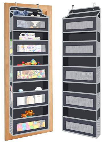 Over Door Storage Organiser with 5 Large Pockets and 5 Side Pockets, Grey