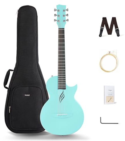 Enya Nova Go Reise-Akustikgitarre aus Kohlefaser, 1/2-Größe, leicht, feuchtigkeitsbeständig, für Erwachsene und Anfänger, tragbare Gitarre mit Gigbag und Zubehör, Blau