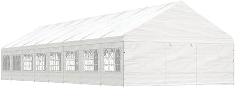 Pavillon mit Dach Weiß 17,84x5,88x3,75 m, Polyethylen, verzinkter Stahl, Outdoor Canopy Gazebo mit 18 Seitenwänden, Partyzelt für Garten, Terrassenüberdachung