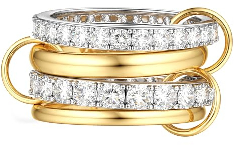 Krfy Ringe Gold Silber Damen Wasserfest Stapelringe Damen 14K Vergoldete Ringe Zirkonia Goldring Ring Frauen Hypoallergene Pinky Promise Ring Stack Fingerring Statement Daumenring Set