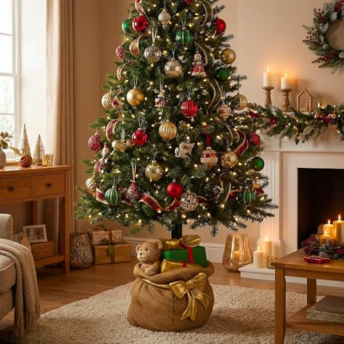 081 Store - Base per Albero di Natale a Forma di Sacco Marrone, supporto per albero di natale sacco regalo in poliresina per decorazioni natalizie 41X39X28cm per alberi fino 230cm