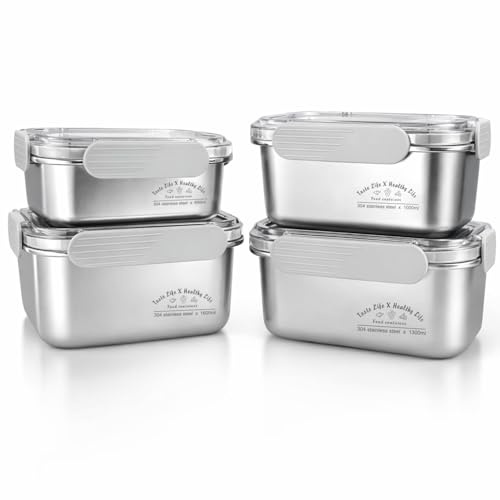 FOLAI 4er set 304-Edelstahl Frischhaltedosen mit deckel Vorratsbehälterset,kühlschrank organizer Aufbewahrungsbehälter aufschnittboxen，meal prep gläser - luftdicht (650ml+1000ml+1300ml+1600ml)