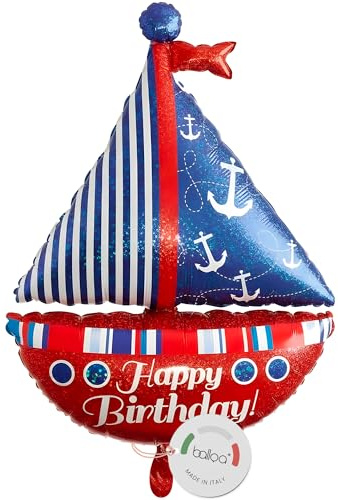 balloa Folienballon XXL Segelboot Happy Birthday, Helium Ballon maritim, Luftballon Boot für Party, Kindergeburtstag, Geschenk zum Geburtstag, Partydeko Geburtstagsballon für Mädchen und Jungen, 73cm