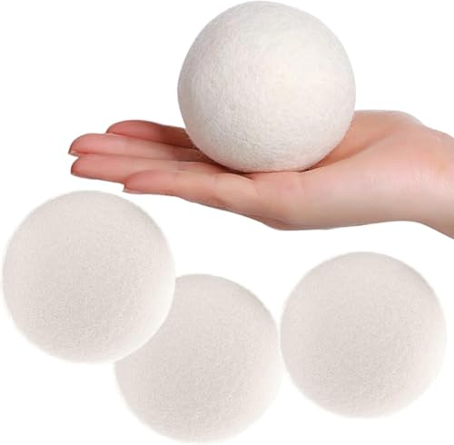Tumble Dryer Balls 4Pcs XL, 100% Organic New Zealand Wool Reusable Eco Laundry Balls, Reduces Drying Time Wrinkles Static for UK Home Laundry Natural Fabric Softener