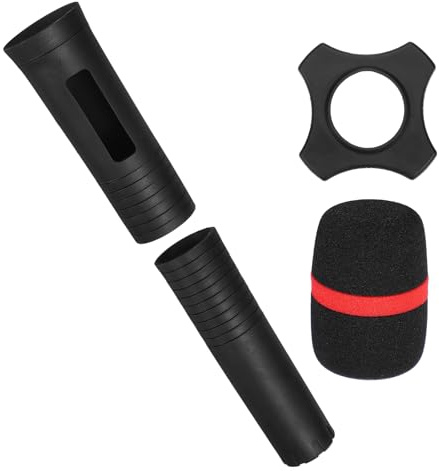 sourcing map Wireless Handheld Microphone Handle Sleeve Rubber Handle Covers Silicone 4 x 14cm Protective Mic Sleeve for Karaoke Performance Stage, with Anti-slip Ring Cover Foam, Black