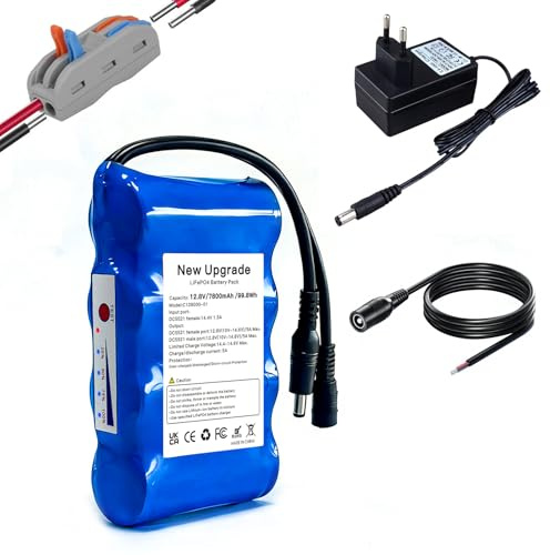 OHZHAO Batteria LiFePO4, 7800 mAh, 12,8 V, ricaricabile, più di 3000 cicli, al litio, ferro, fosfato con uscita DC per strisce LED, telecamera CCTV, router, fai da te e molto altro ancora