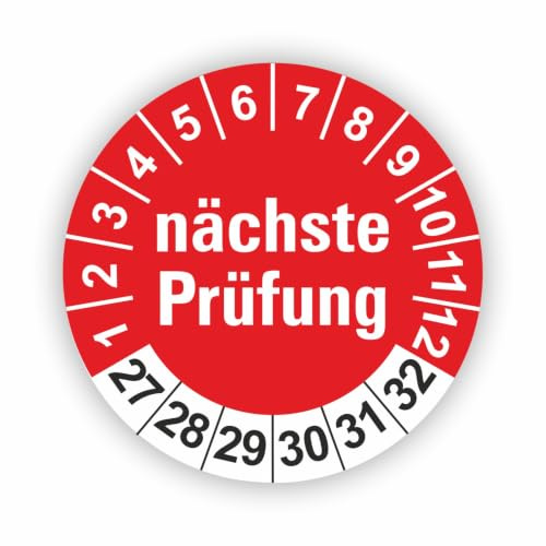 Fassbender-Druck PRÜFPLAKETTEN - Hochwertige Prüfetiketten NÄCHSTE PRÜFUNG Ø 30mm - Selbstklebende PVC-Folie - Wartungsetiketten für Prüfung - Prüfplakette für Prüfungsnachweis (1000 Stück)