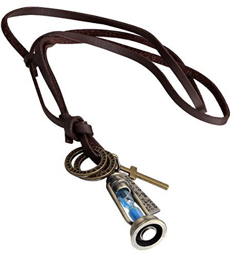 Cupimatch Herren Engel Flügel Kreuz Legierung Anhänger mit 55cm Kette, Armee Stil Leder Halskette für Herren Damen, schwarz Silber Bronze