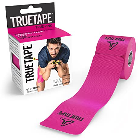 TRUETAPE® Kinesiotape – PRO Precut – 20 Streifen (25 cm x 5 cm) – Wasserfestes & Elastisches Kinesiologie Tape – Physiotape mit starker Klebekraft für den Sport – Pink
