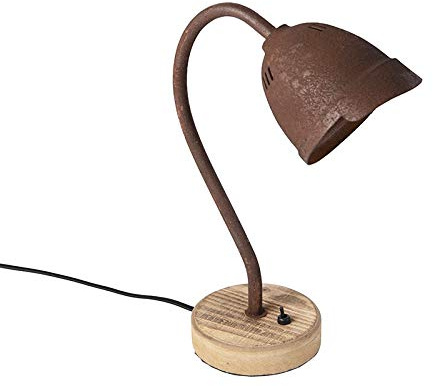 Qazqa Landhaus Tischleuchte - Rax - Rostbraun, Landhausstil, Rund, Holz, max. 25W, Geeignet für LED, 32cm, Ideal als Küche lampe, Schlafzimmerlampe und Wohnzimmerlampe