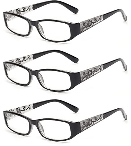 JM 3 Pack Damen Lesebrille Federscharnier Vintage Rechteckig Leser für Weib +2.0 Schwarz