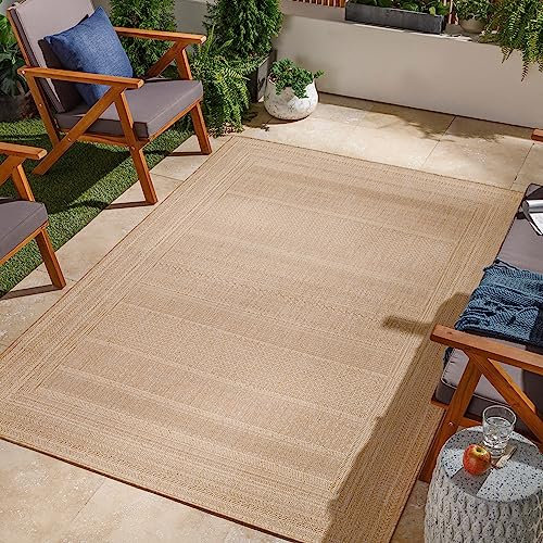 Livabliss Outdoor Teppich wetterfest, Beji - In und Outdoor Teppich für Balkon 160x213 cm, Terrasse, Garten, Küche - Outdoor Teppich Boho Style, Teppich für draußen - Teppich Beige