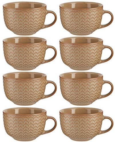 Set of 8 Large Orange Mugs 400ml Distressed Tea/Coffee/Hot Chocolate Stoneware Coffee Cups Autumn Wedding Anniversary Housewarming Kitchen Gift