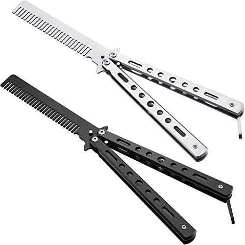 Boao, 2 pettini a farfalla, in acciaio inox, pieghevoli, per la pratica di allenamento, per lo styling dei capelli, per lo sport all'aperto