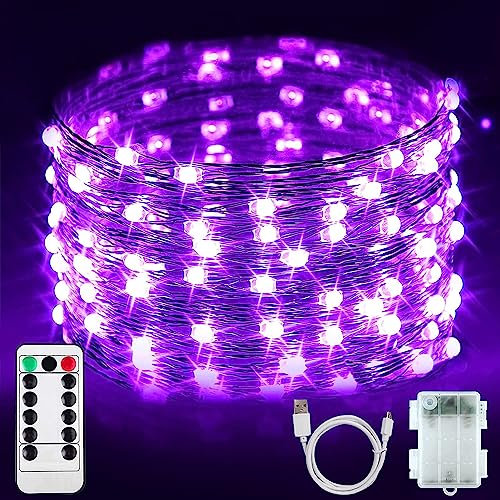 StarryEver 50er LED UV Shwarzlicht, Lichterkette Außen Batterie, 5M UV Licht LED, USB Lichterkette Halloween Innen Deko, UV Lila Licht Kupferdraht Lichterketten mit Fernbedienung für Halloween Party
