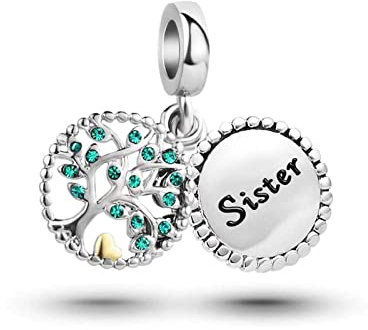 KunBead Jewelry Sister Charms Sale for Women Girls Birthday Graduation Heart Love Family Tree Dangle Charm for Bracelet