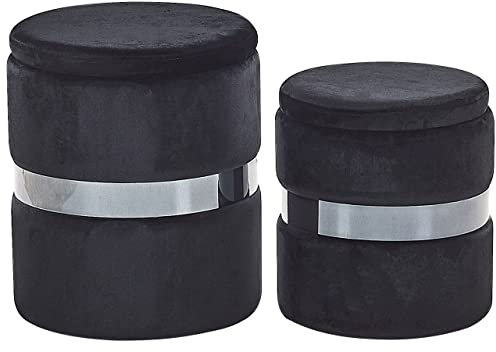 Beliani Pouf mit Stauraum rund Samt schwarz Metall 2er Set Sitzhocker Glamour Look Doris