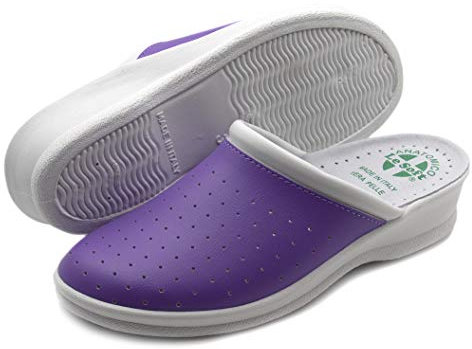 Ciabatte Sanitarie Anatomiche Uomo e Donna, Scarpe Pantofole Ortopediche Confortevoli con Tomaia in Vera Pelle Traforata, MADE IN ITALY, Viola (Donna) 39