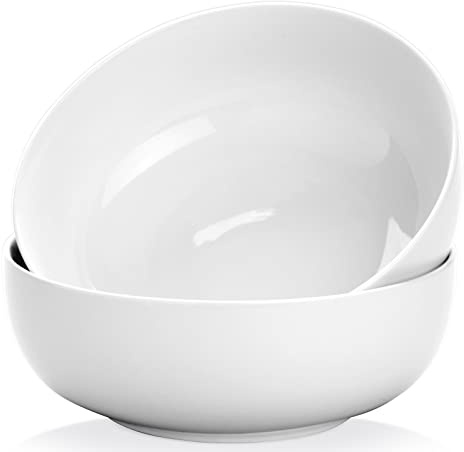 Yedio Pasta Serving Bowls 120 Ounce 9.7” Large Serving Bowls, Porcelain Salad Bowls for Kitchen, Big White Soup Bowls, Oven Dishwasher Safe, Set of 2