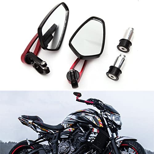 JMTBNO Lenkerendenspiegel Motorrad 7/8 22mm Lenkerspiegel Rückspiegel Seitenspiegel Spiegel Universal für Street Bike Moped Roller Scooter Quad Z650 Z750 Z900 CB125 CB650 MT07 MT09 MT10 (Rot)