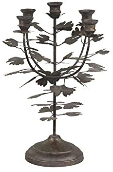 Alt.Franz. Kerzenständer Eisen 5 Halter Chic Antique Vintage Kerzenhalter Blüten Messing antik H 27 x Ø 28 cm