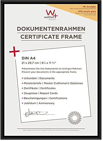 walther design Bilderrahmen schwarz 21 x 29,7 cm (DIN A4) mit Kunstglas, New Lifestyle Kunststoffrahmen KVX130B