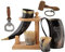 Viking Corne de bœuf | Chope | Tasse | Tasse pour bière, hydromel, vin, verre à liqueur, décapsuleur | 100 % sans fuite | Naturel et fait à la main | Offres combinées (1 corne avec support en bois)