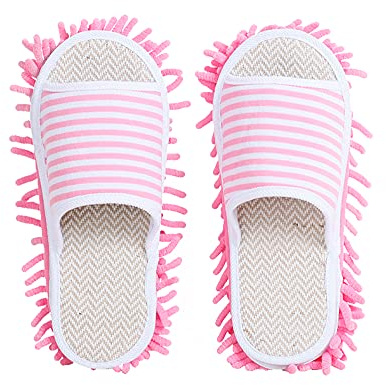 Vimeet Zapatillas de microfibra para limpieza de piso Mopa Casa Zapatillas de polvo Desmontable para fregar Zapatos de limpieza Herramienta de limpieza Zapatillas Unisex Open Toe Zapatillas Rosa