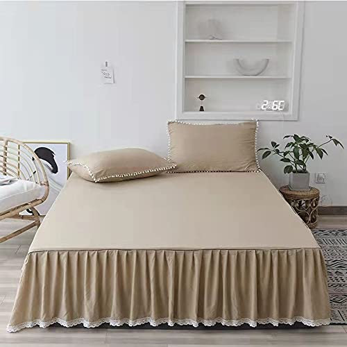 uyeoco Jupe De Lit 180x200/200x200CM Volants Cache-Sommiers Housse Lit Jupe Blanc/Beige/Bleu Étanche À Poussière Microfibre Jupe Lit La ÉLastique (Color : B, Size : 180 * 200cm)